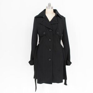 H&M Black Pleated-Back Belted Trench Coat, Size 4, NWT
